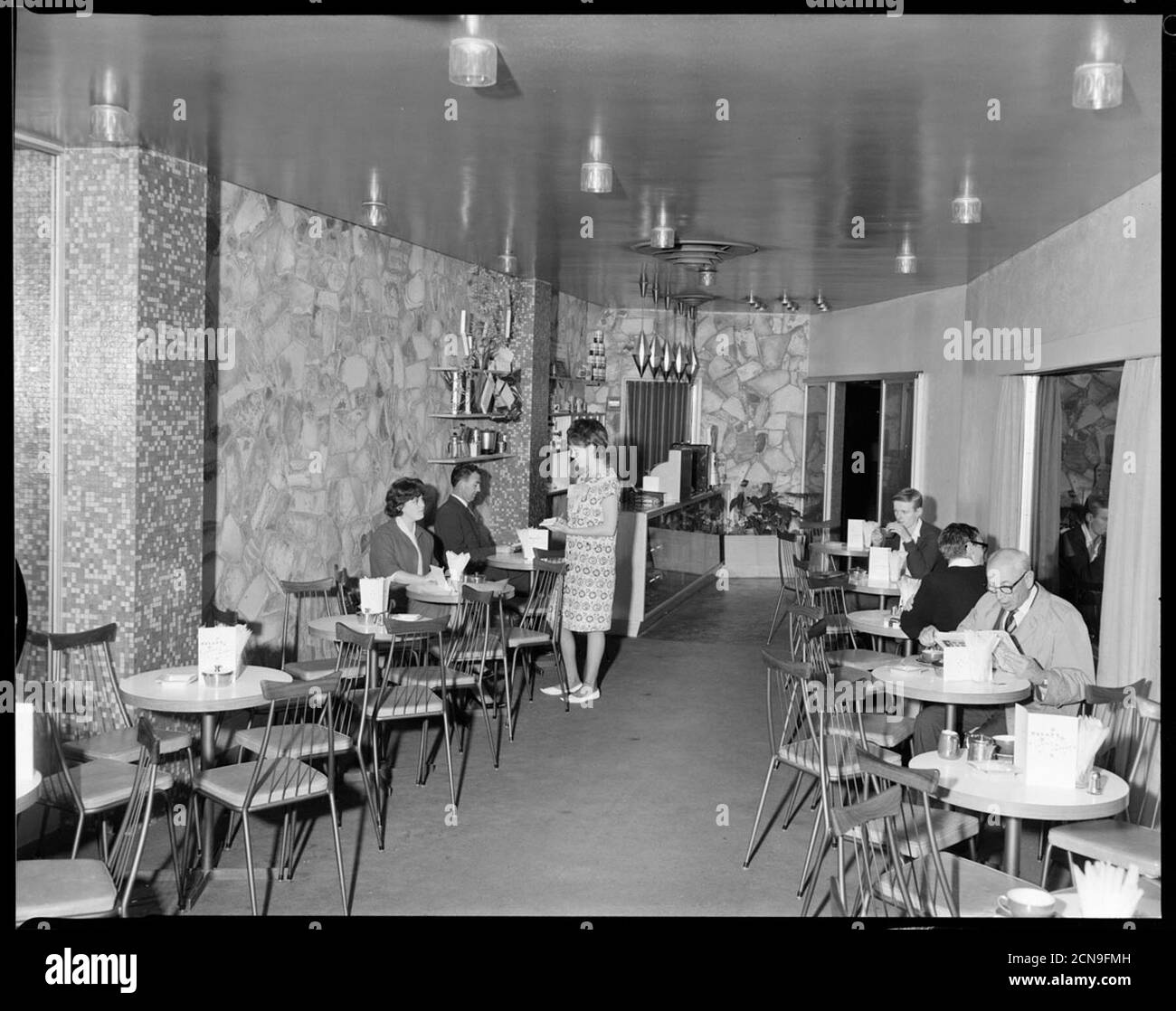 Galaxy Coffee Shop, overall view with one server, Sydney NSW Stock