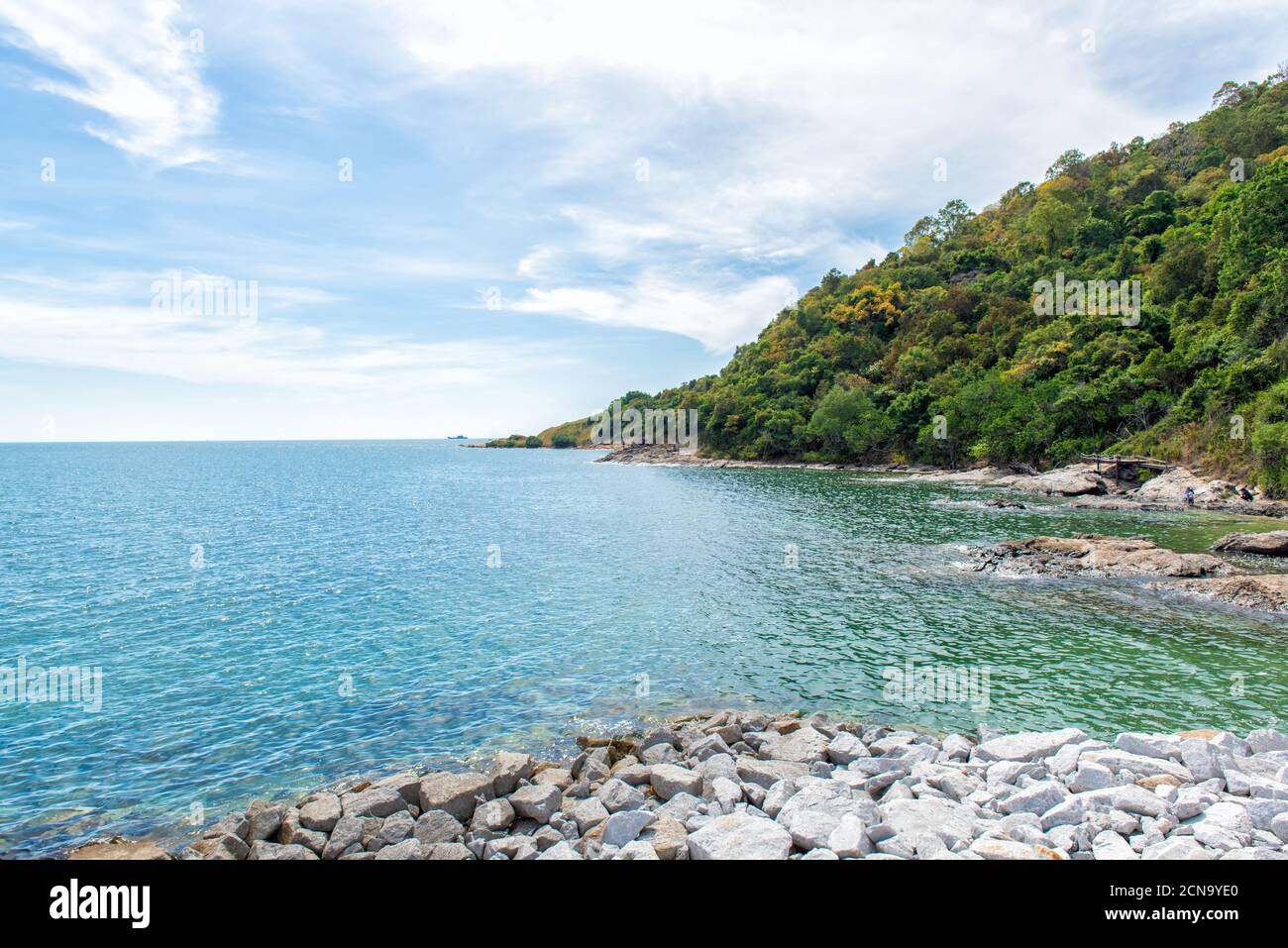 Amazing beautiful sea in Rayong,Khao Laem Ya-Mu Ko Samet National Park in Rayong, Thailand (Thai text that appears in an image. Translations is nation Stock Photo