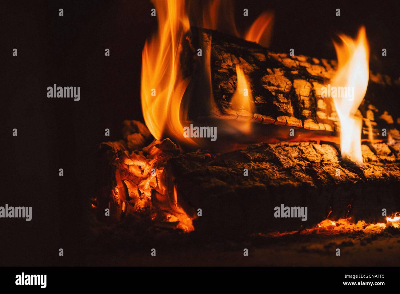 Close up fire logs and flames Stock Photo Alamy