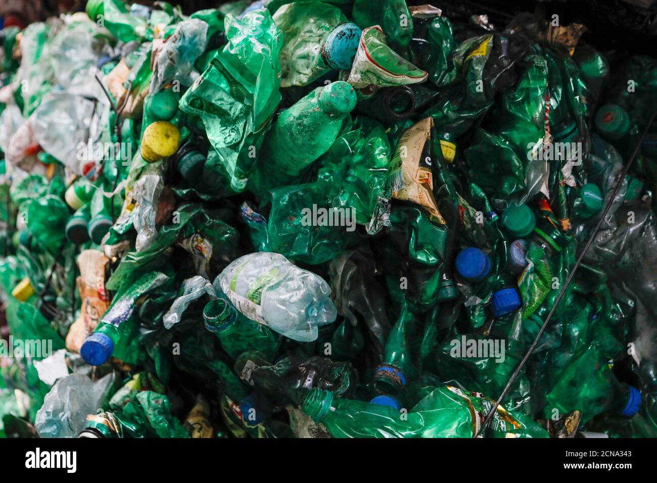 Recycled green plastic bottles Stock Photo Alamy