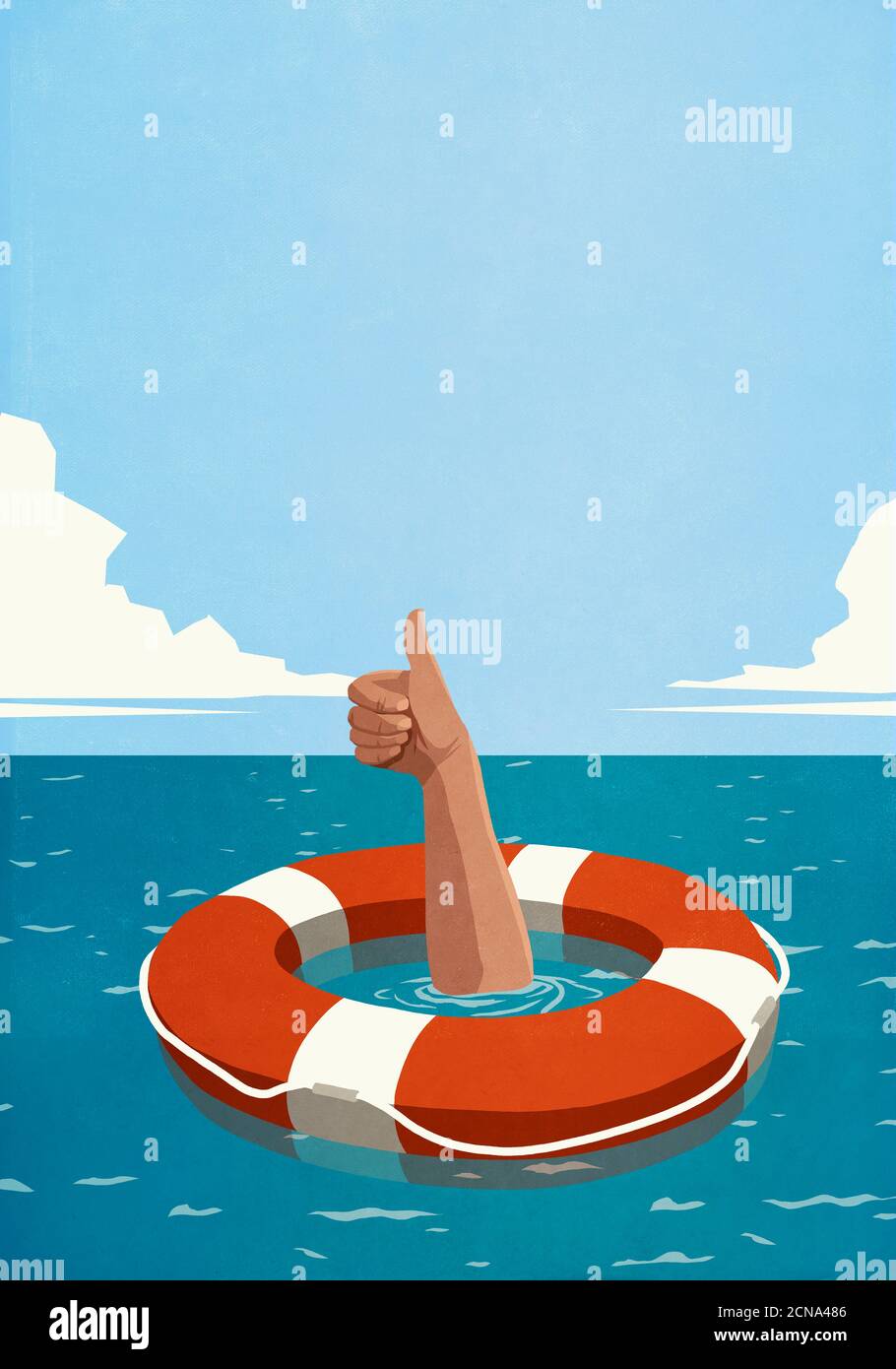 Sinking man below life ring gesturing thumbs up Stock Photo - Alamy