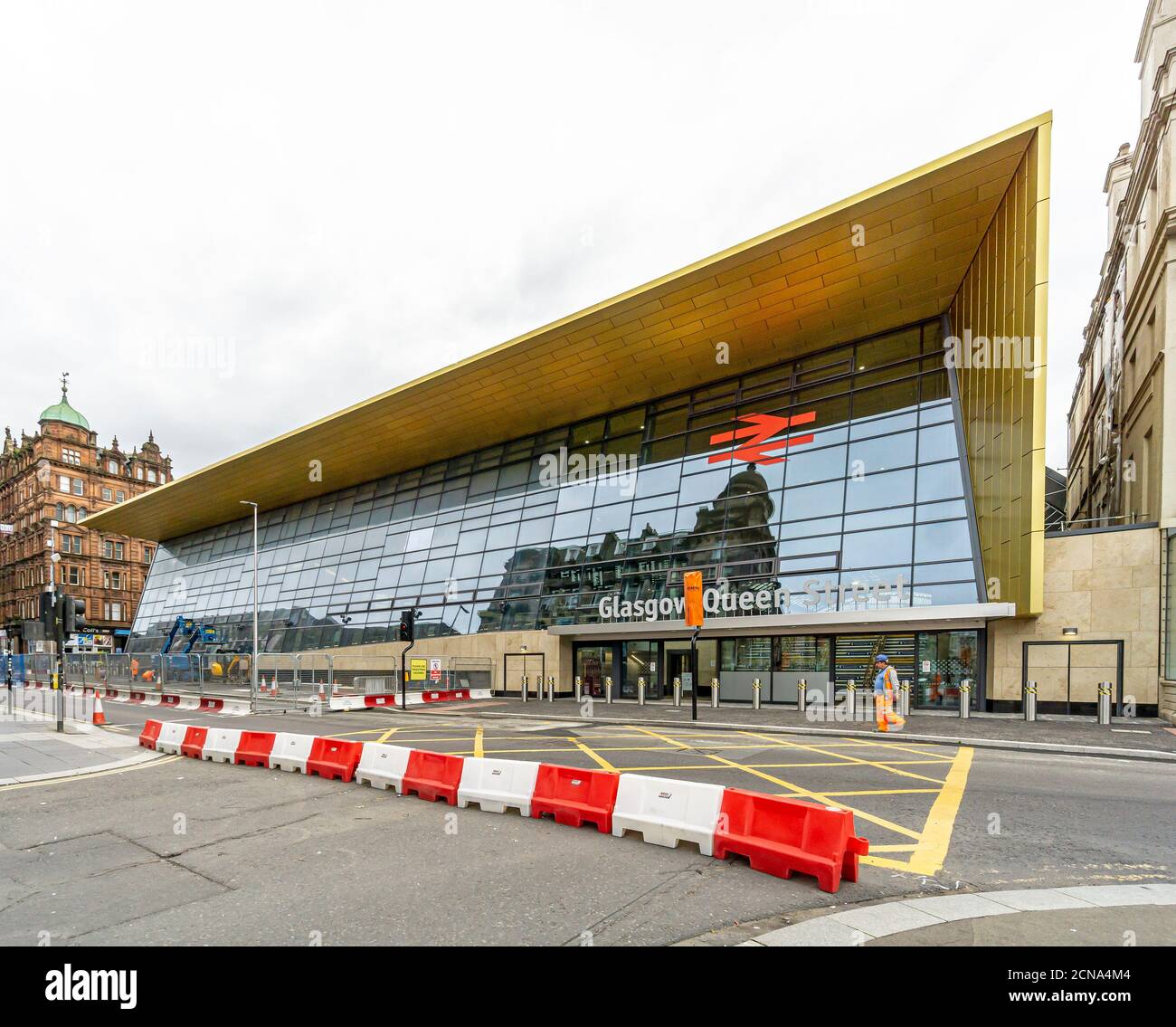 Queen Street facing new frontage of Glasgow Queen Street railway station seen from Queen Street  in city centre Glasgow Scotland UK Stock Photo