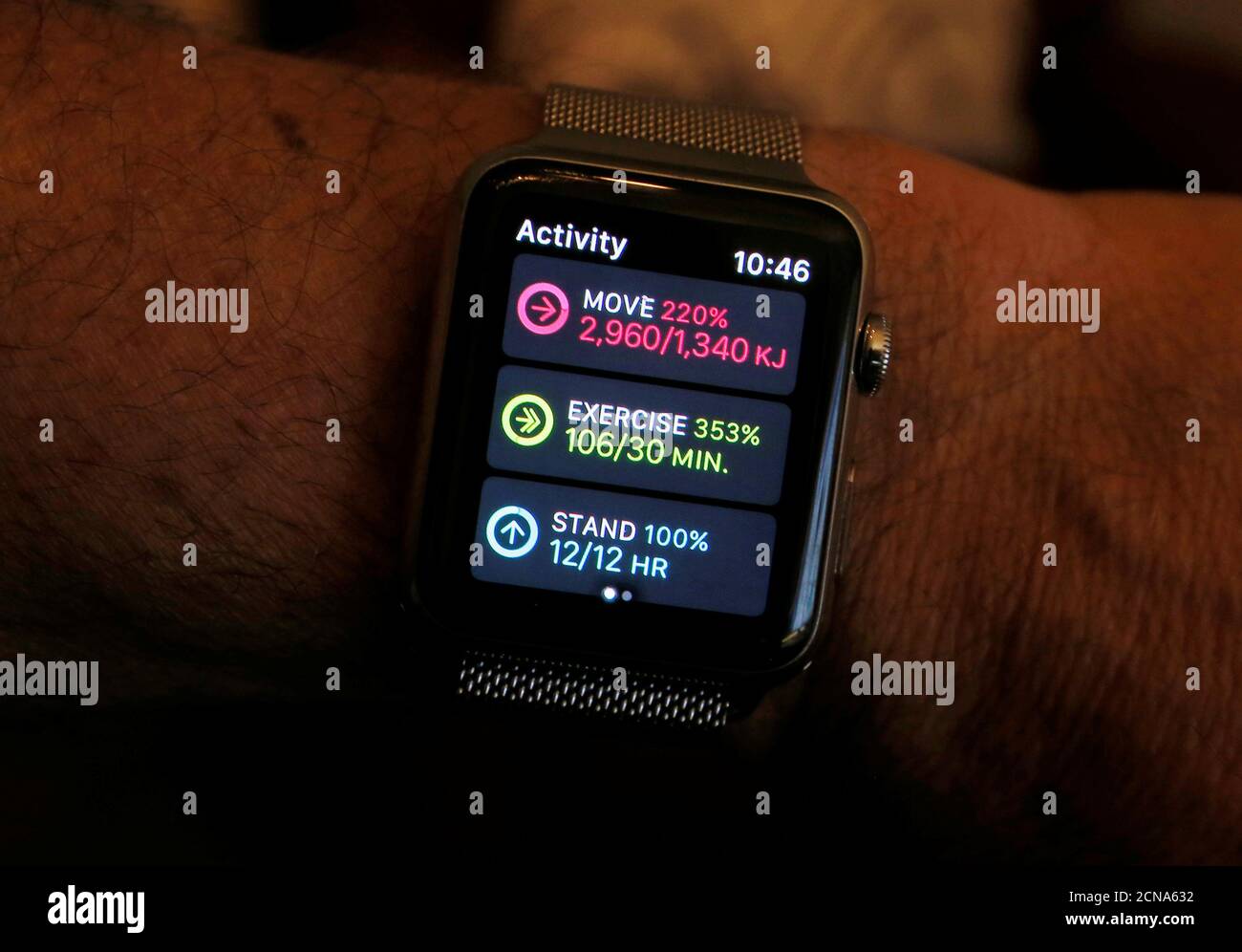 An Apple Watch activity app shows 