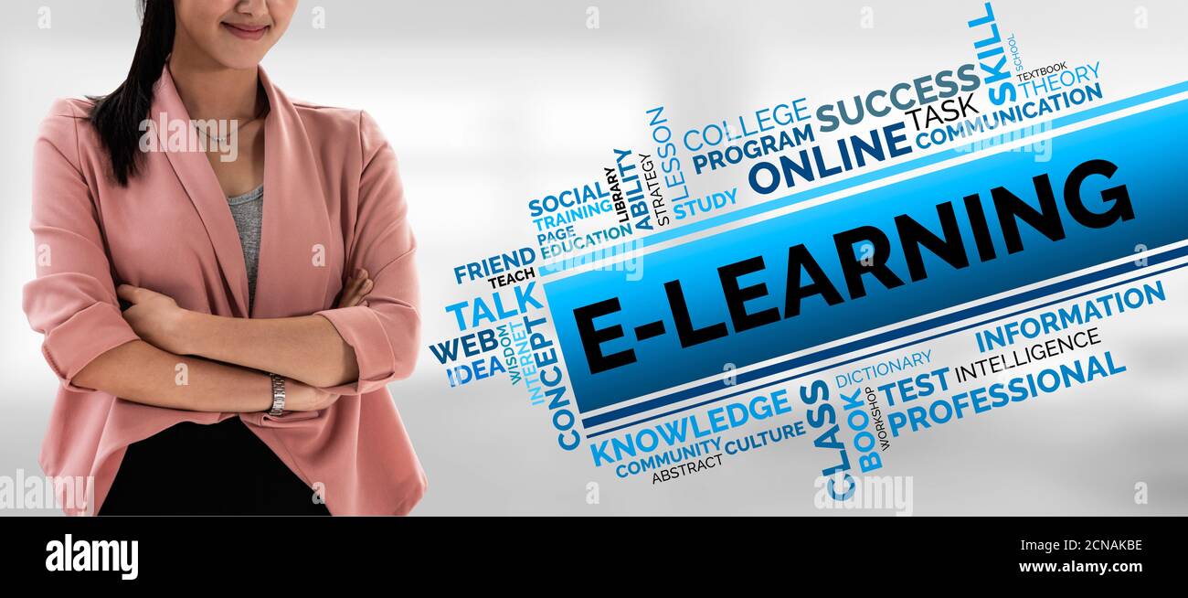 E-learning and Online Education for Student and University Concept. Graphic interface showing technology of digital training course for people to do Stock Photo