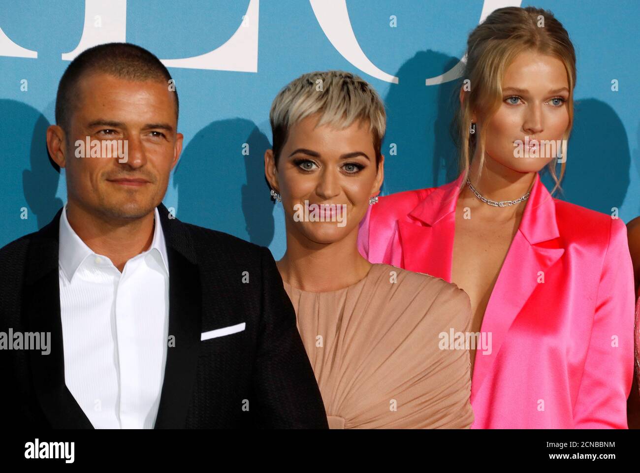 Singer Katy Perry, actor Orlando Bloom and model Toni Garrn arrive for