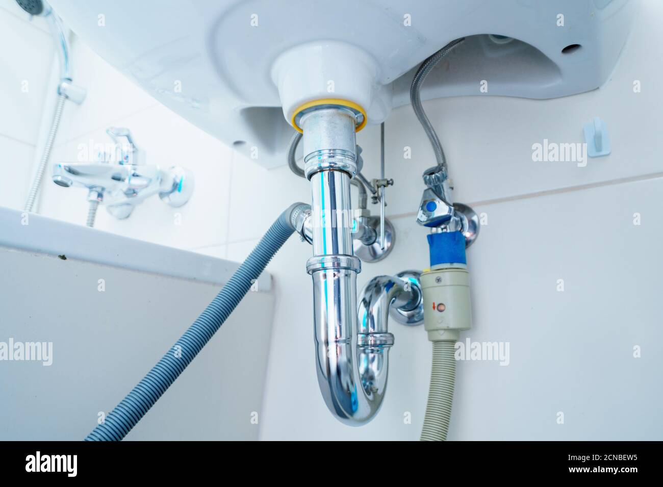 plumbing drain pipe In bathroom Stock Photo Alamy