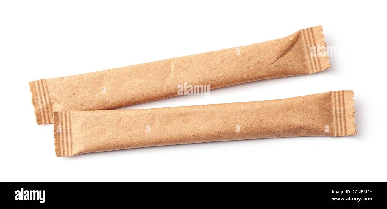 Download Two Sugar Stick Sugar In Paper Kraft Packaging Mock Up For Design Isolated On White Background Stock Photo Alamy
