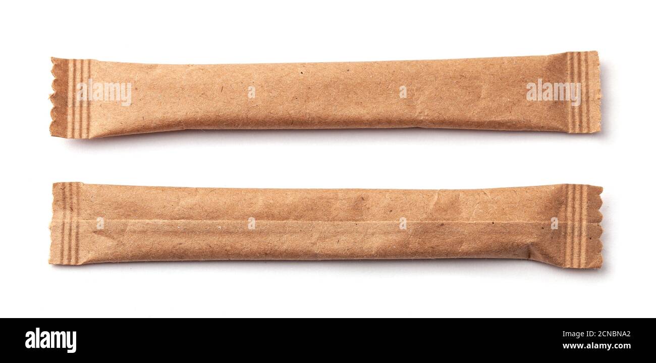 Download Two Sugar Stick Sugar In Paper Kraft Packaging Mock Up For Design Isolated On White Background Stock Photo Alamy
