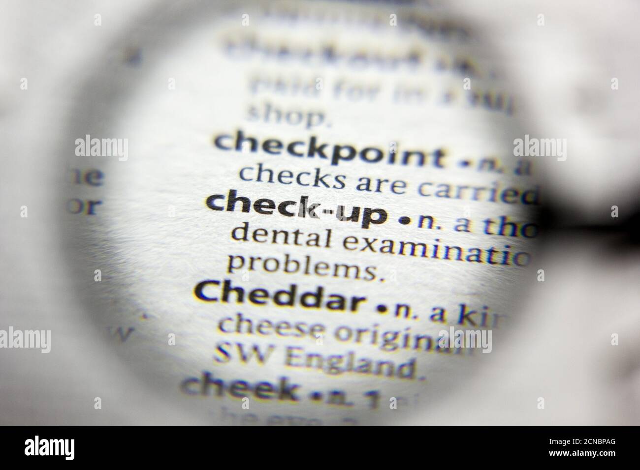 Dictionary. Check Check up text magnifying hi-res stock photography and images - Alamy