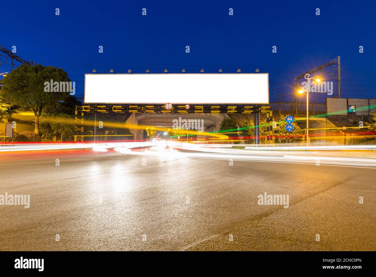 blank light box billboards at railway bridge Stock Photo