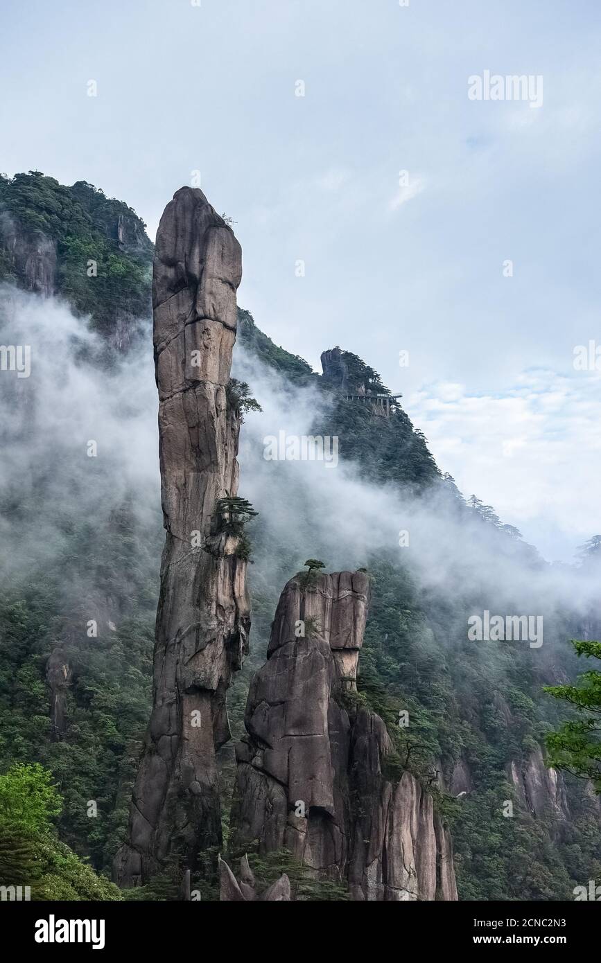 giant granite pillars in sanqing mountain Stock Photo