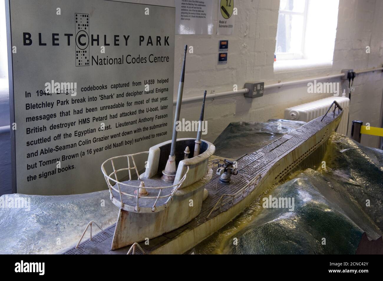 A diorama showing a German U boat at the wartime decoding centre at Bletchley Park, Bletchley, England Stock Photo
