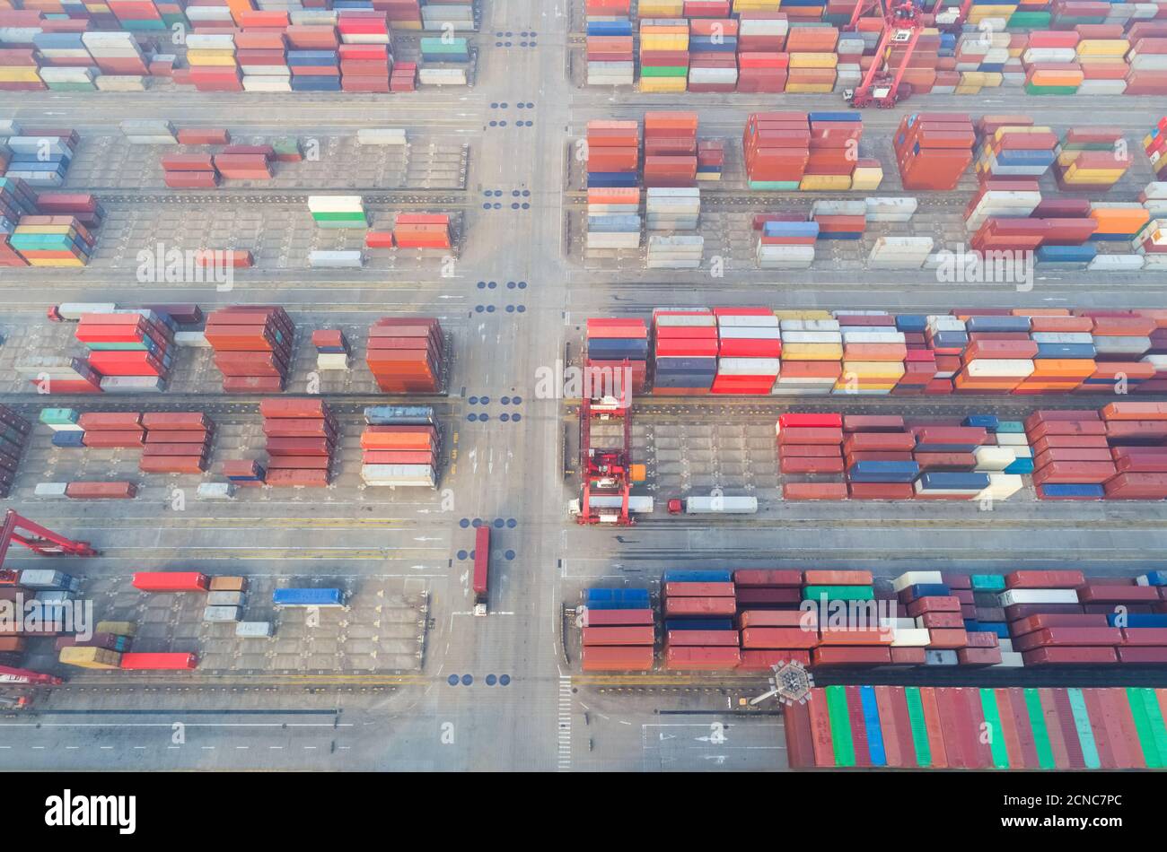 aerial view of container yard Stock Photo