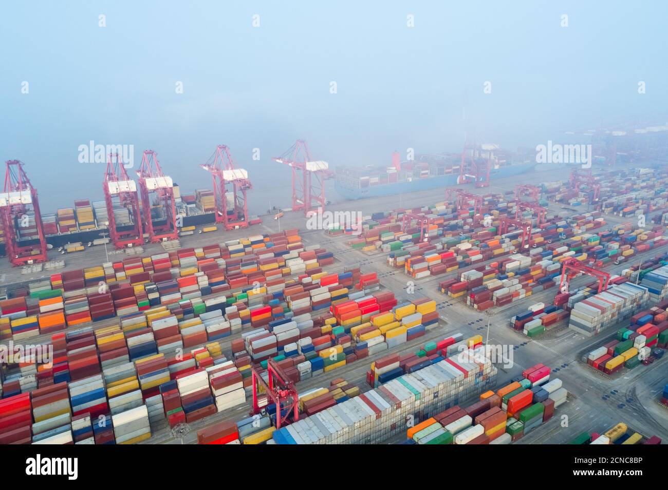 aerial view of shanghai container port Stock Photo