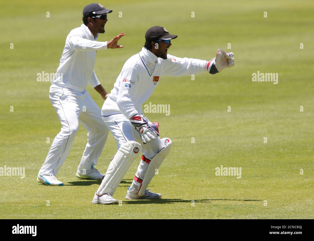 Cricket - Sri Lanka v South Africa - Second Test cricket match - Newlands Stadium, Cape Town, South Africa - 04/01/2017. Sri Lanka's Dinesh Chandimal celebrates as the wicket of South Africa's JP Duminy falls. REUTERS/Mike Hutchings Stock Photo