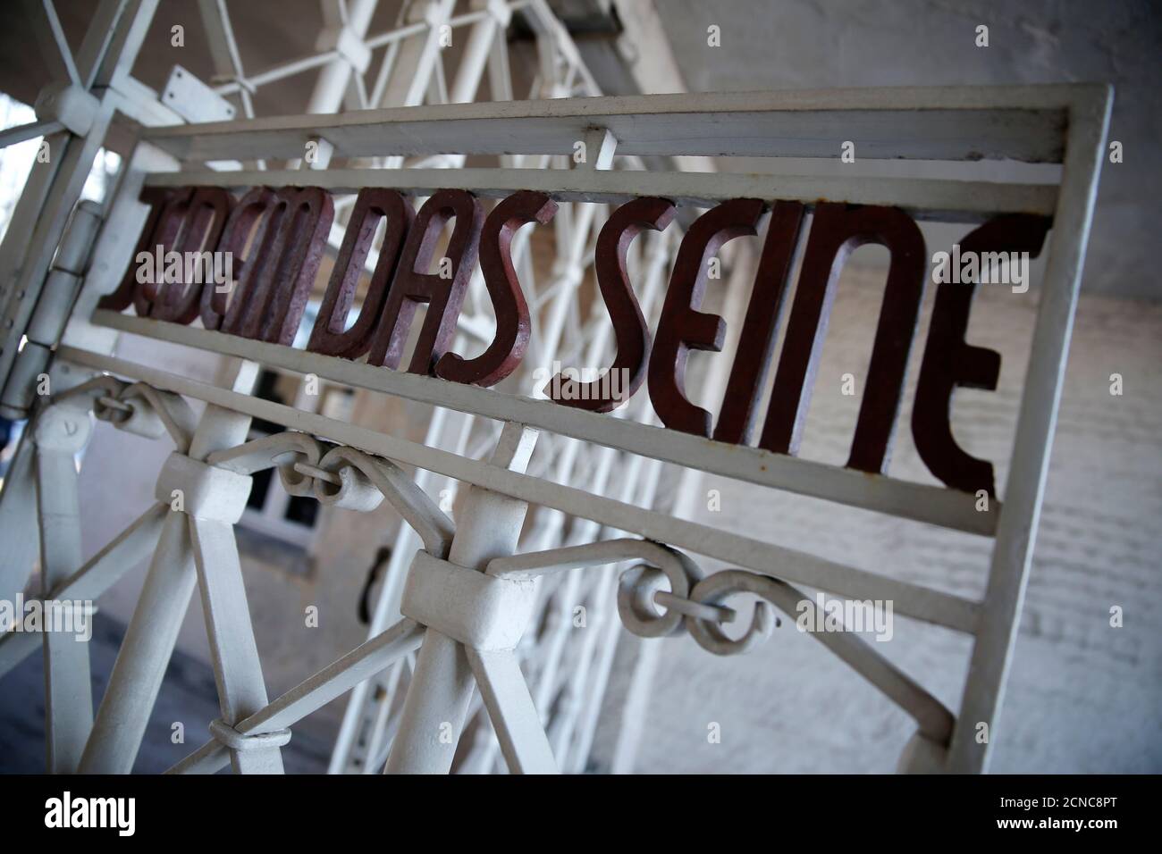 The Slogan Jedem Das Seine Meaning Each To His Own At The Internal Side Of The Main Gate Is Pictured At The Former Nazi Concentration Camp Buchenwald Near Weimar Germany January 27