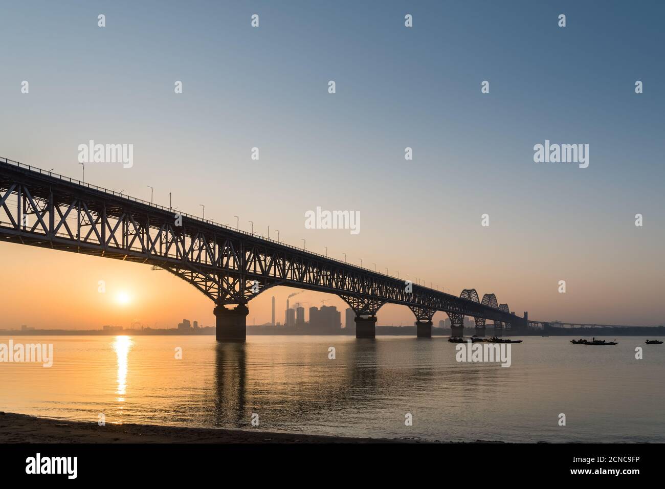 jiujiang yangtze river bridge in sunrise Stock Photo