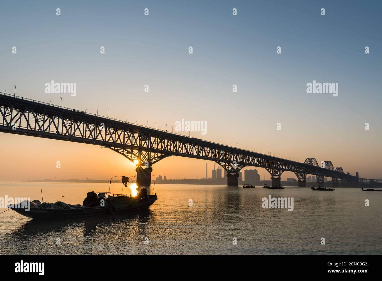 jiujiang highway and railway combined bridge in sunrise Stock Photo