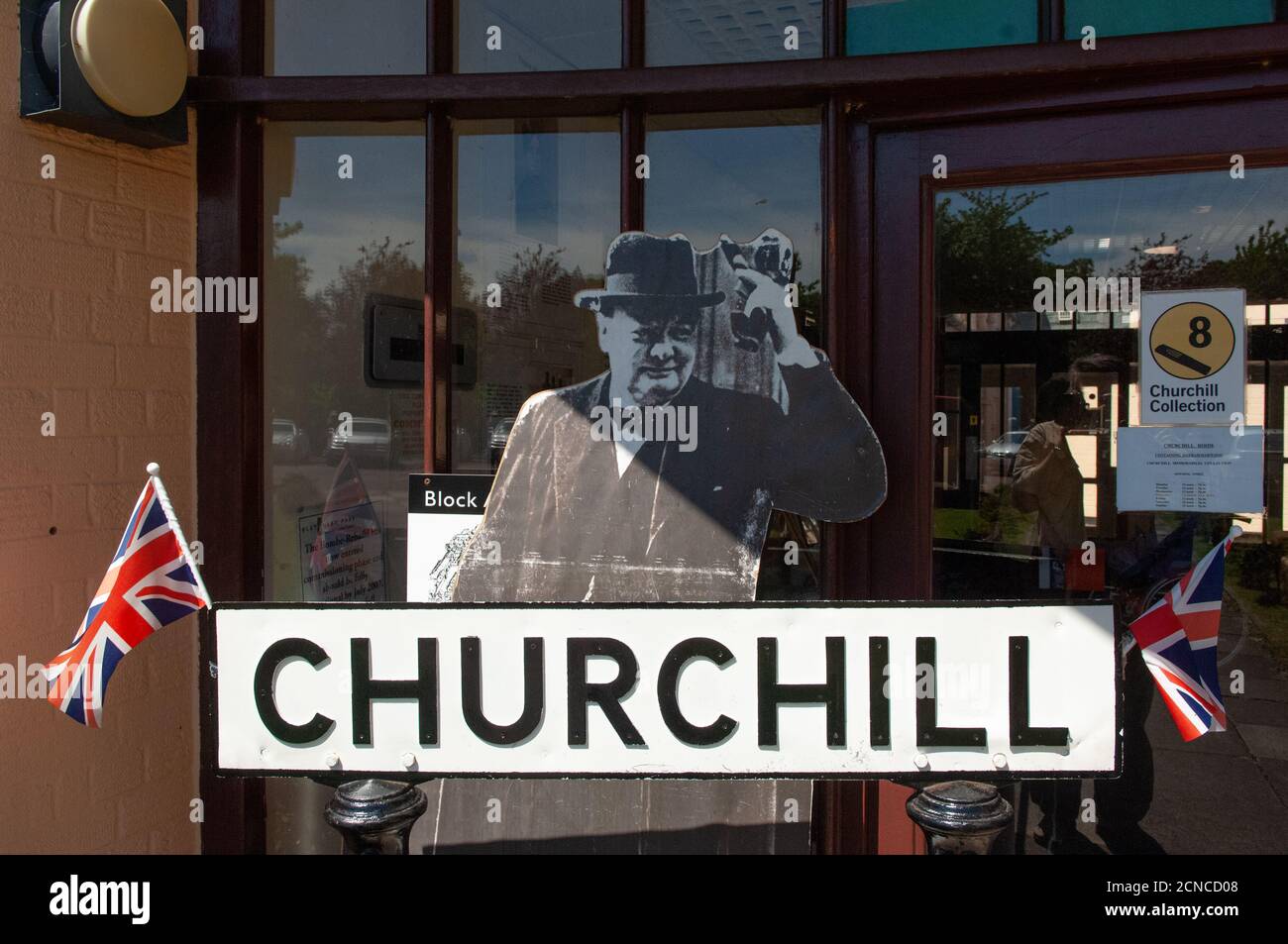 Winston Churchill memorabilia at the wartime decoding centre at Bletchley Park, Bletchley, England Stock Photo