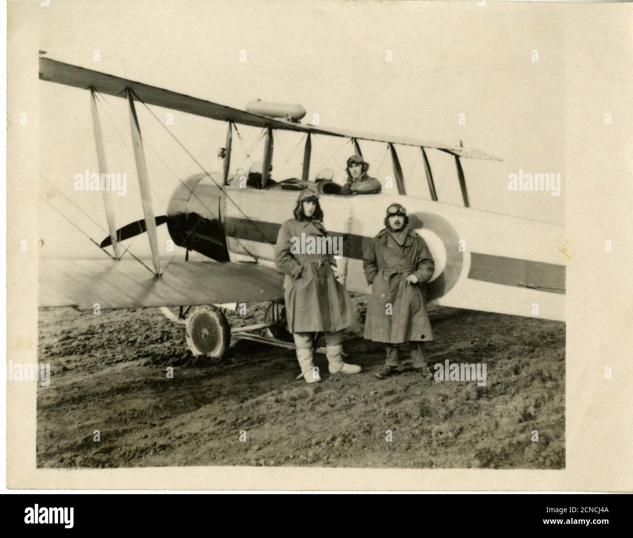 Royal Flying Corpsmen in front of an Avro 504   Stock Photo