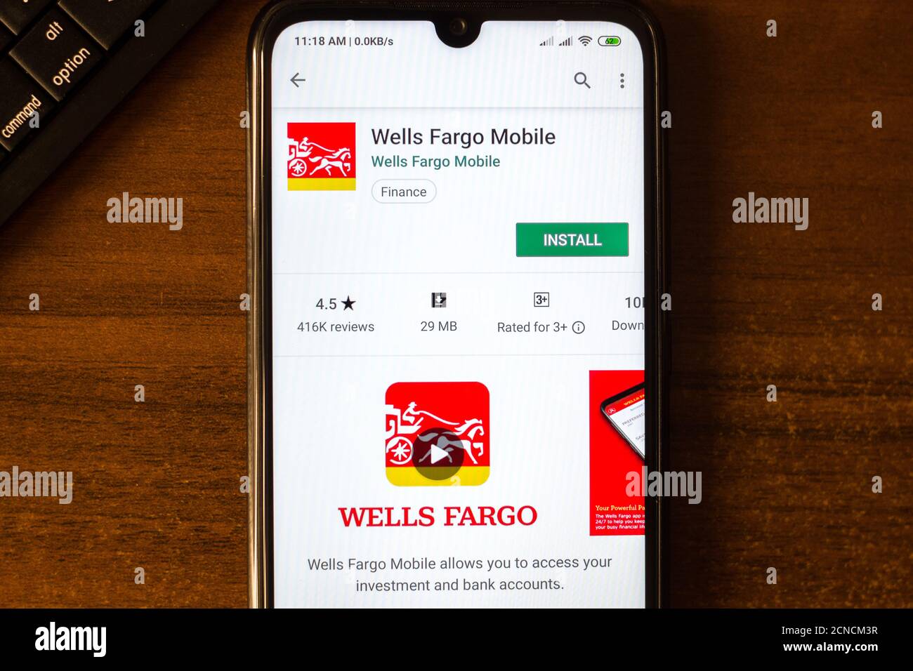 Ivanovsk, Russia - June 26, 2019: Wells Fargo Mobile app on the display of smartphone or tablet. Stock Photo