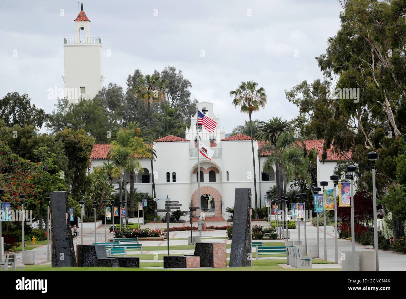 San Diego State University campus is shown after the 23 Campuses of California State University system announced the fall 2020 semester will be online, affecting hundreds of thousands of students, during the outbreak of the coronavirus disease (COVID-19) in San Diego, California, U.S., May 13, 2020.  REUTERS/Mike Blake Stock Photo