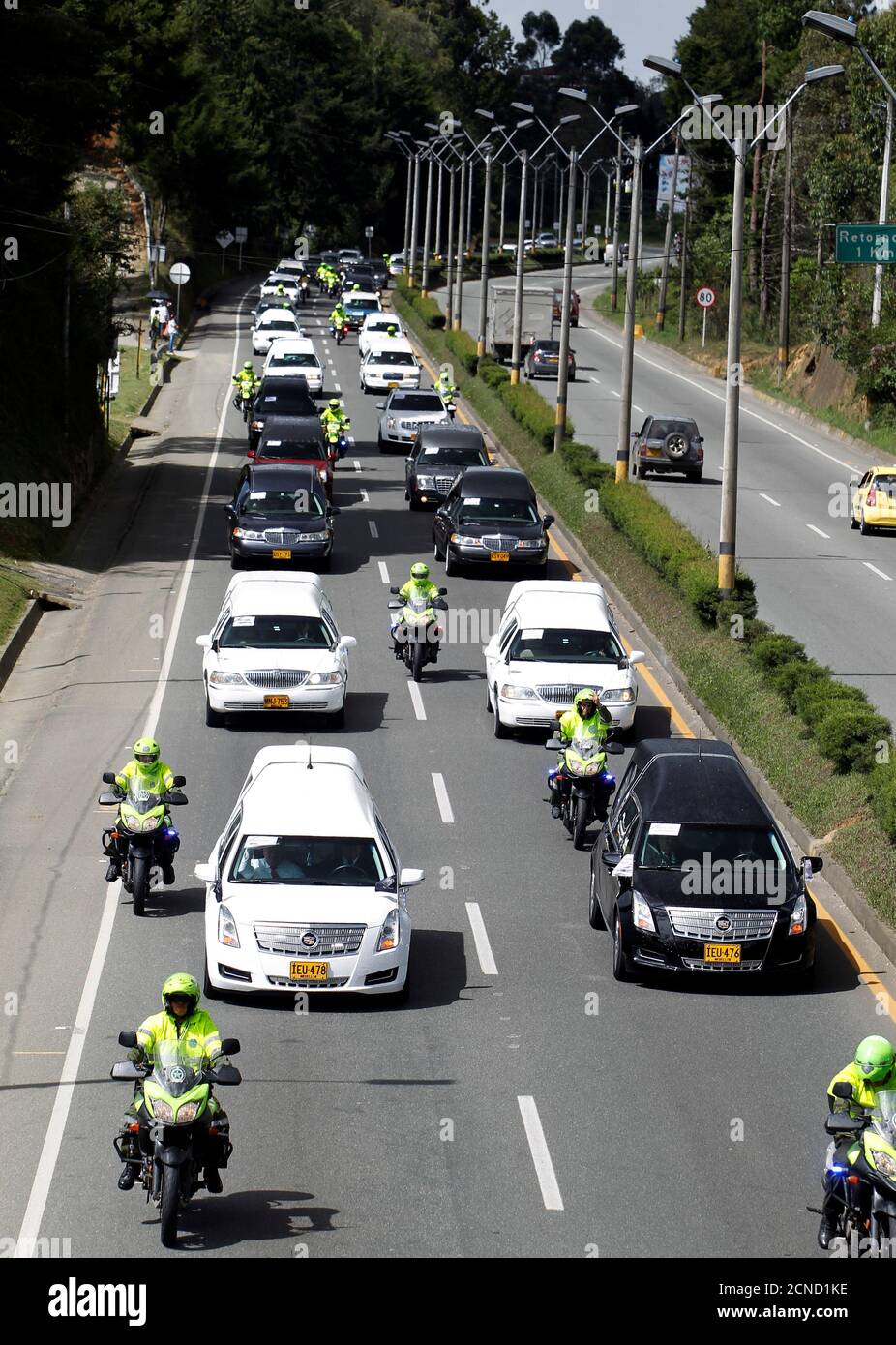 Hearses carry coffins with the remains of Brazilian victims who died in a  plane crash that crashed in the Colombian jungle with the Brazilian soccer  team Chapecoense in Medellin, Colombia, December 2,