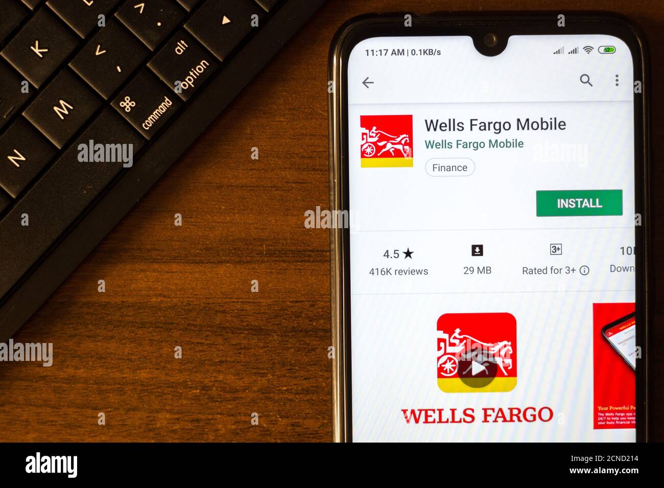 Ivanovsk, Russia - June 26, 2019: Wells Fargo Mobile app on the display of smartphone or tablet. Stock Photo