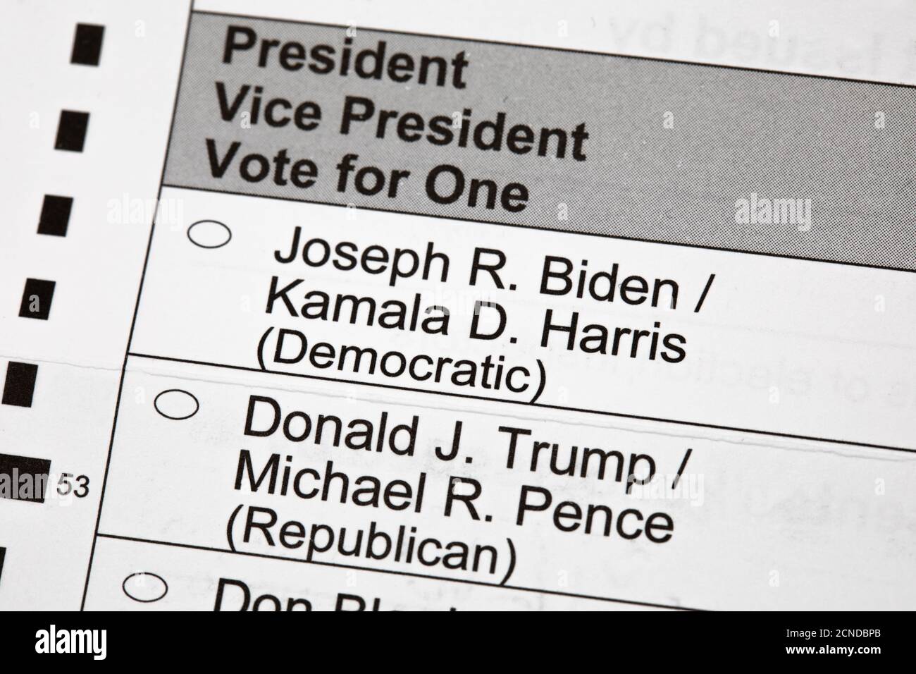 Madison, Wisconsin, USA - September 17, 2020: An unmarked 2020 presidential election voting ballot up close. Stock Photo