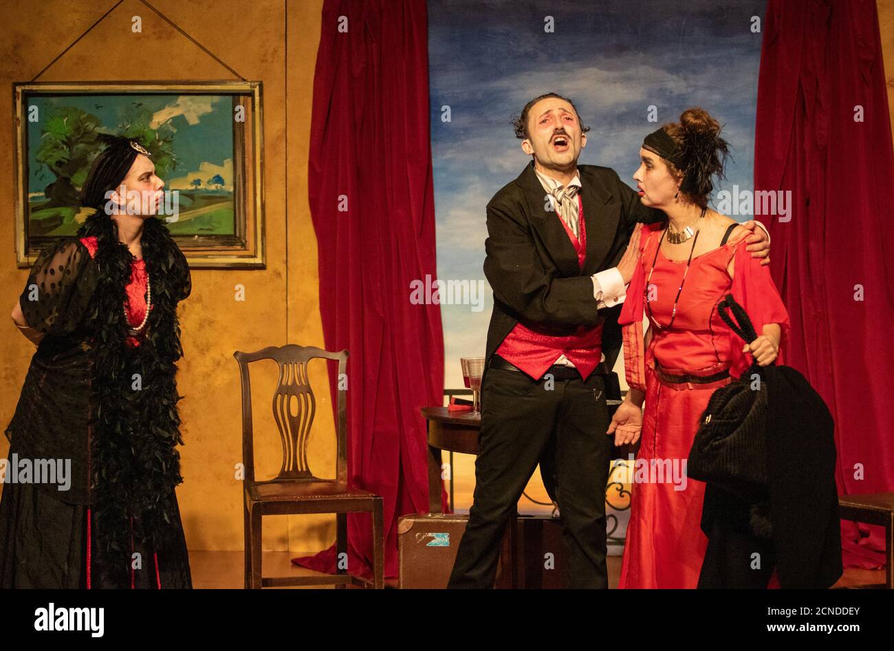 Actors Amy Gibbons, Shea Wotjus and Claudio Del Toro perform the comedy The Affair Stock Photo
