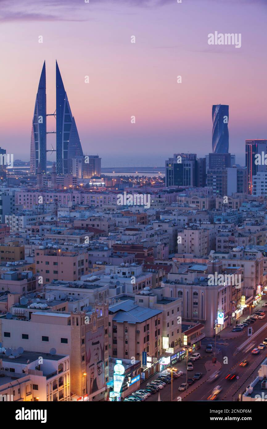 View of city skyline, Manama, Bahrain, Middle East Stock Photo