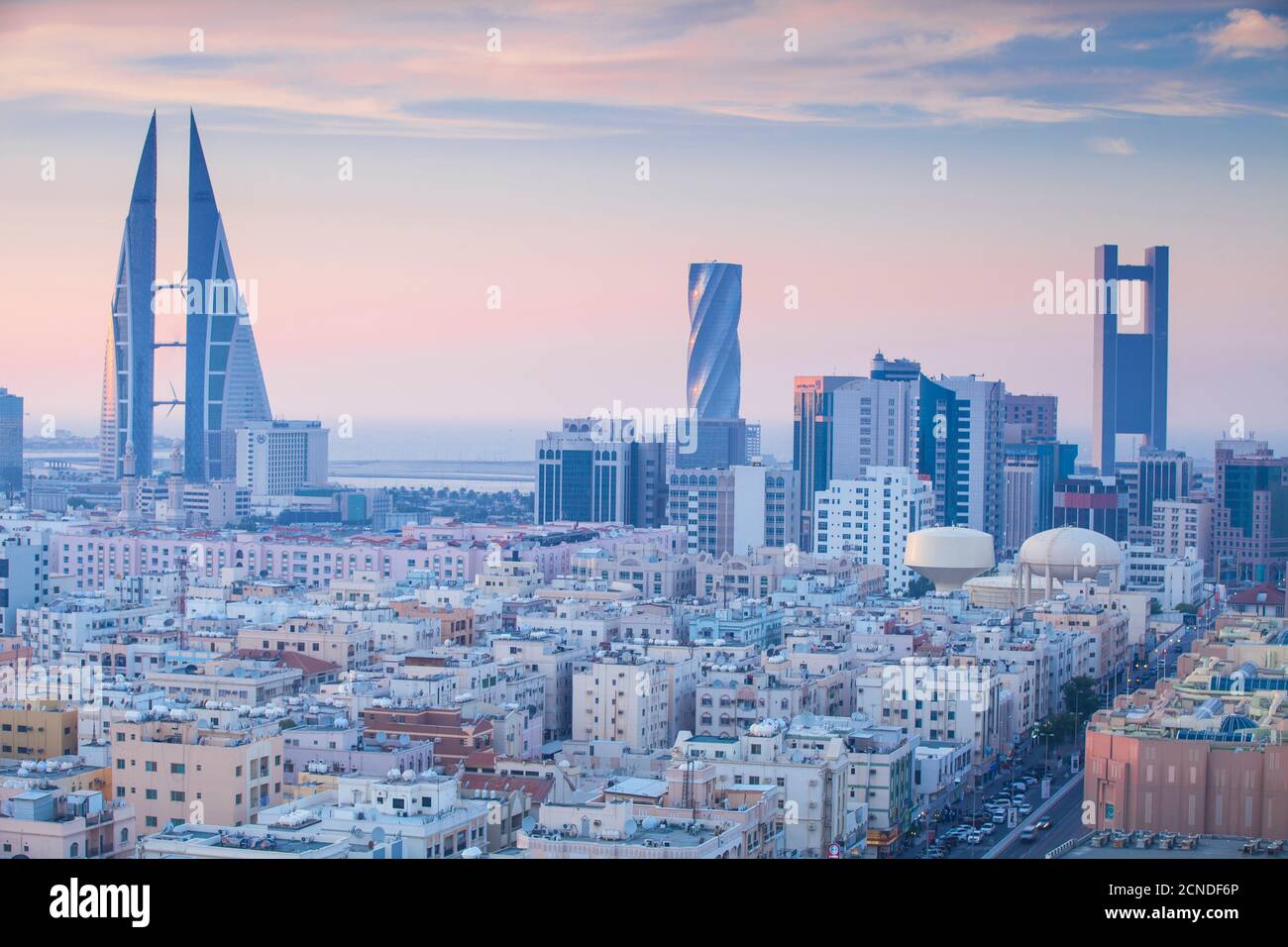 View of city skyline, Manama, Bahrain, Middle East Stock Photo