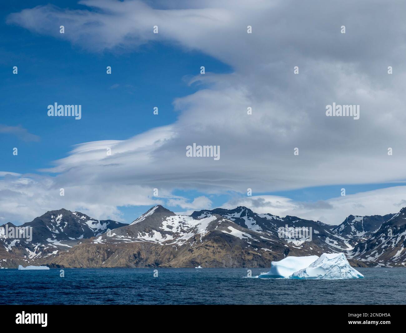 Large iceberg in the entrance of St. Andrews Bay, South Georgia, Polar Regions Stock Photo