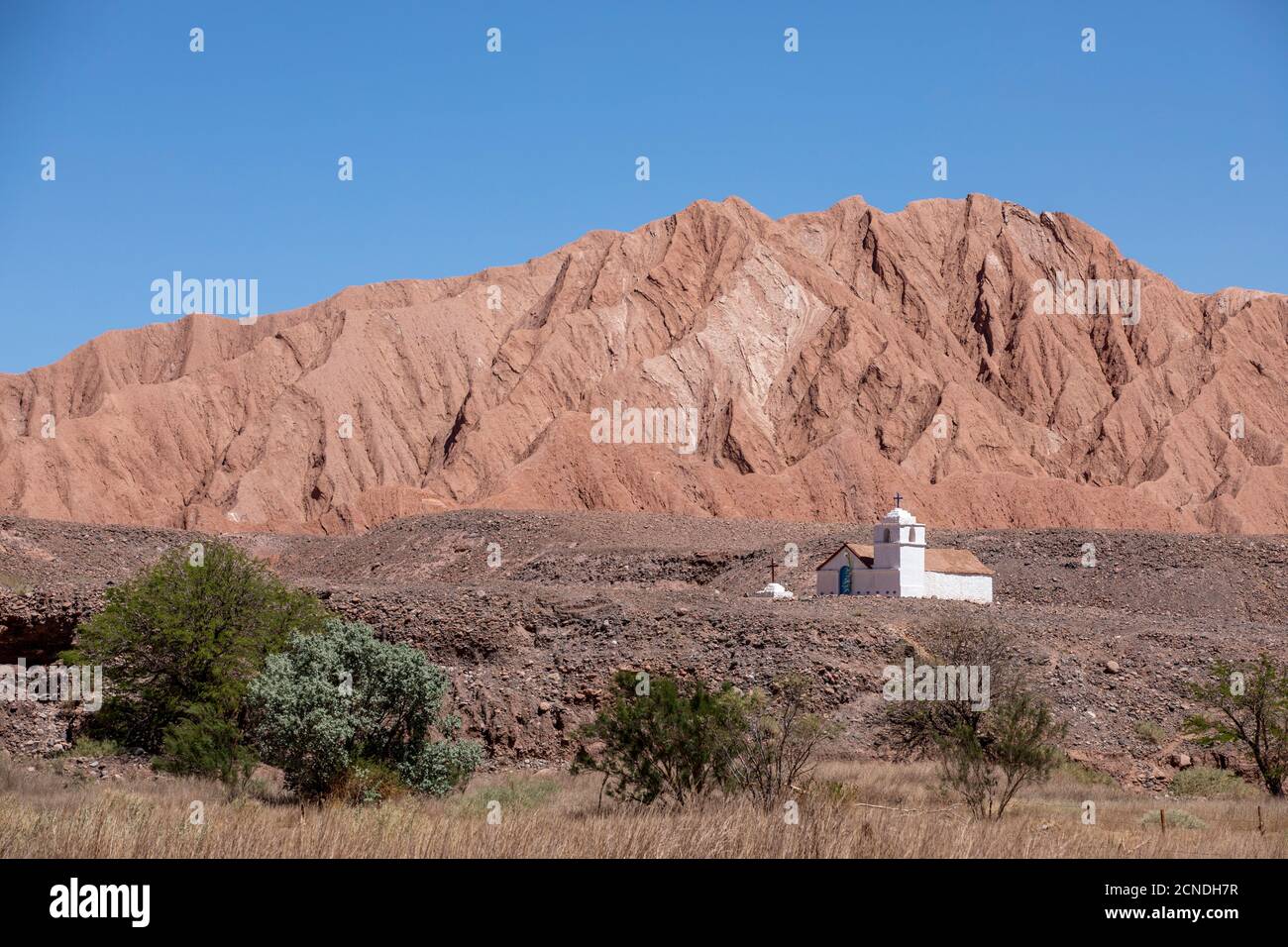 The small Capilla de San Isidro, Catarpe, Antofagasta Region, Chile Stock Photo