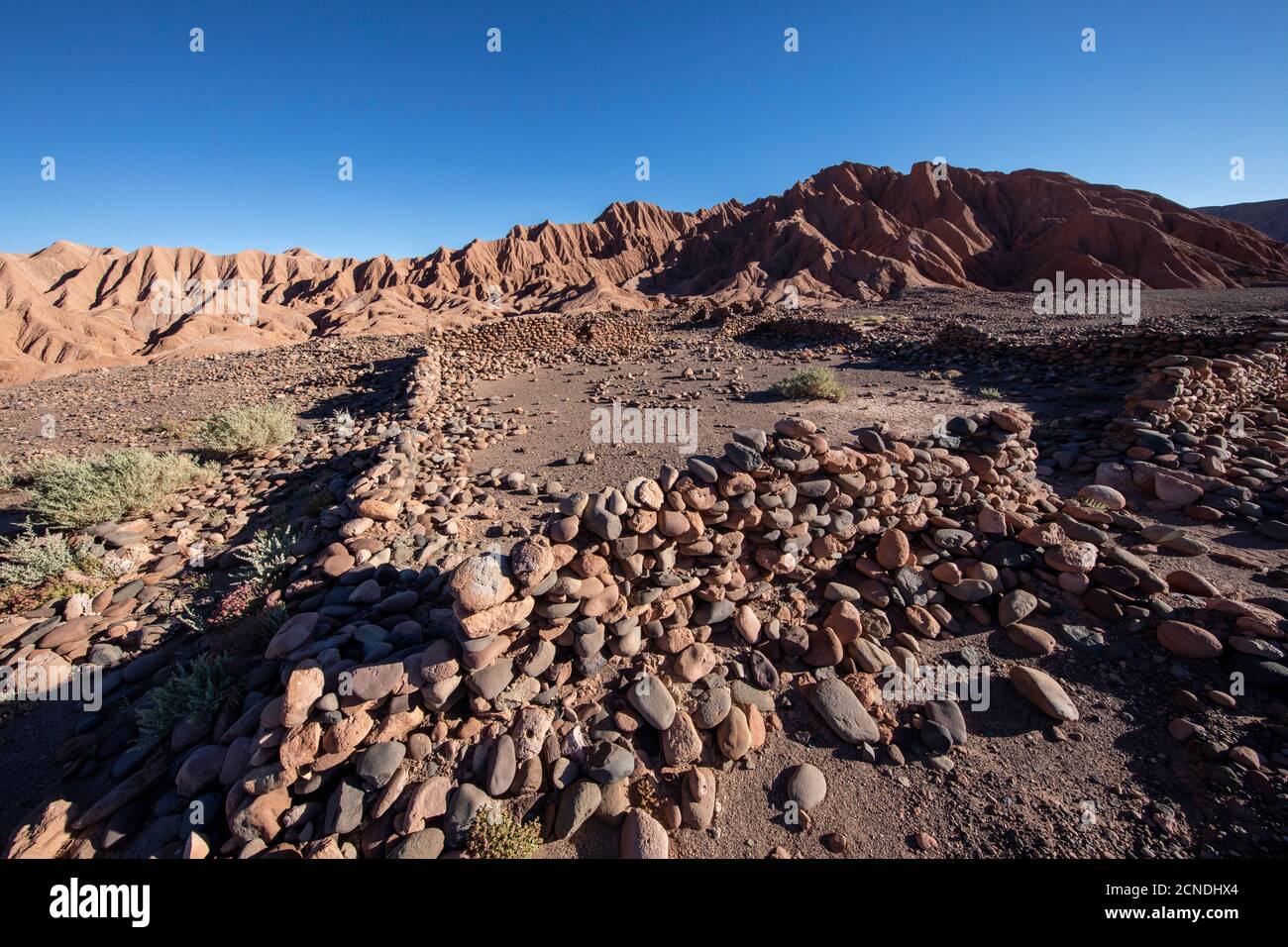 Remnants of rock structures in Tambo de Catarpe, Catarpe Valley in the Atacama Desert, Chile Stock Photo