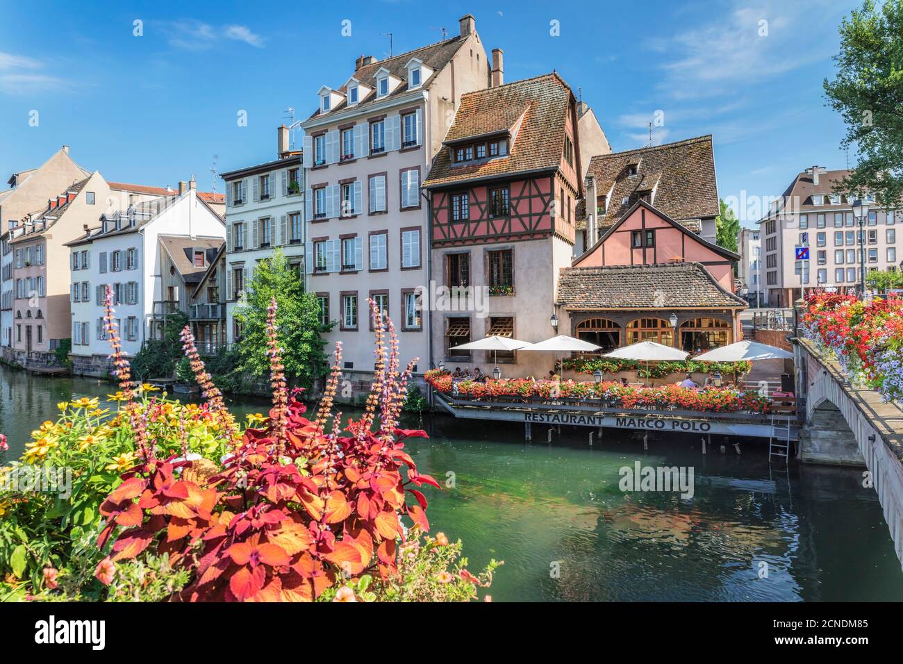 Restaurant at River Ill, La Petite France, UNESCO World Heritage Site, Strasbourg, Alsace