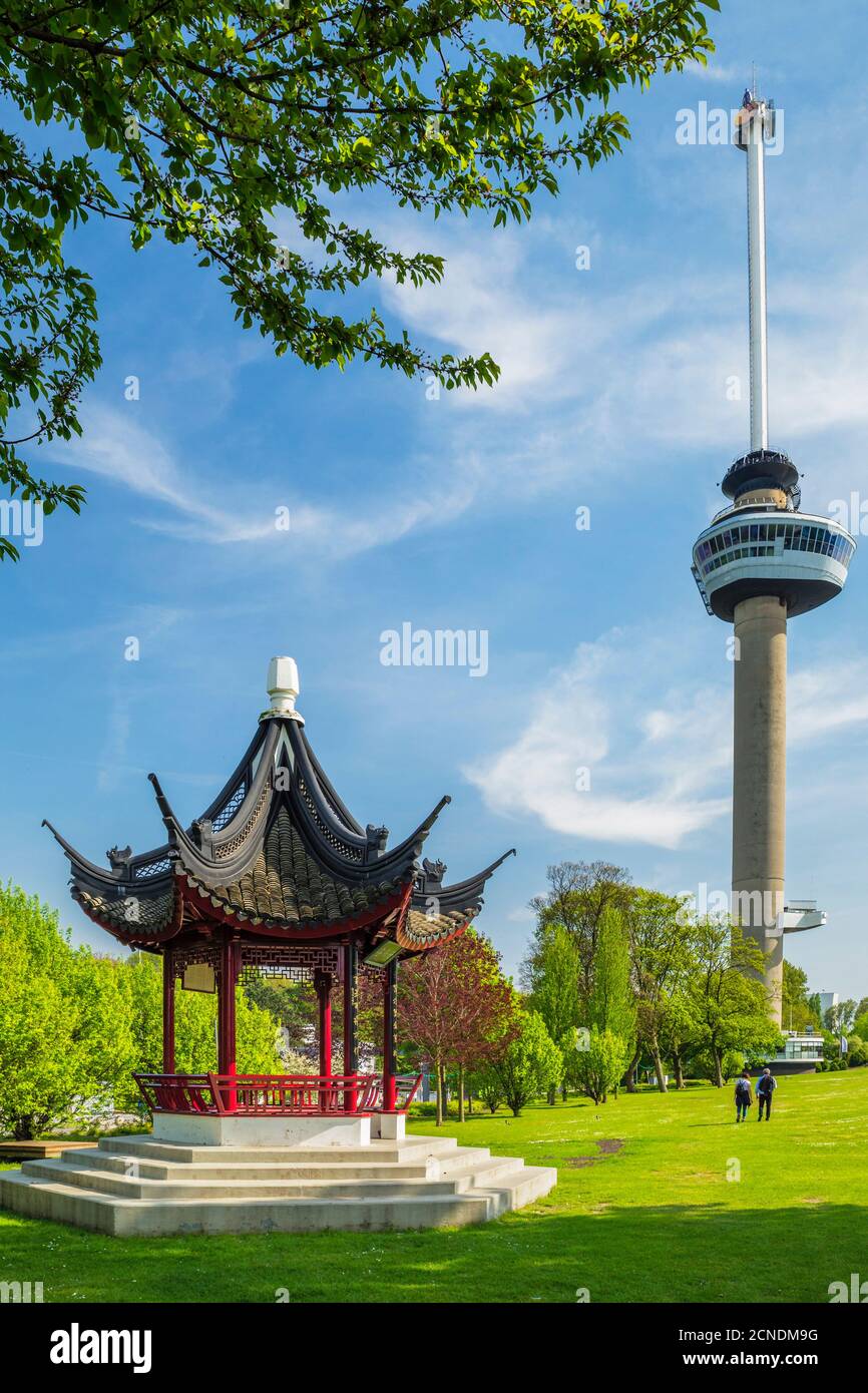Euromast television tower, Architect Huig Maaskant, Chinese pavillon, Het Park, Rotterdam, South Holland, Netherlands, Europe Stock Photo