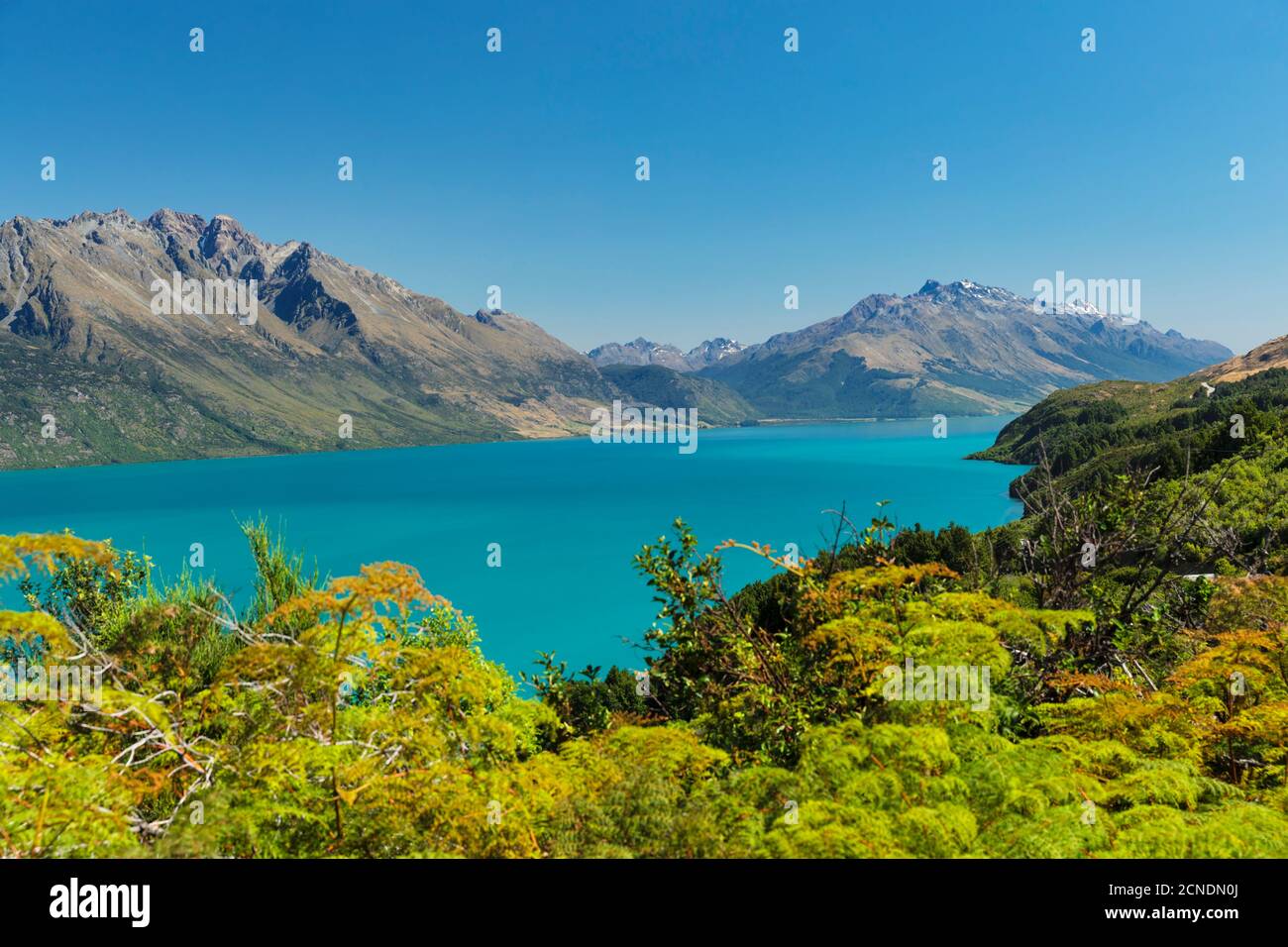 View over Lake Wakatipu to Thomson Mountains, Queenstown, Otago, South Island, New Zealand, Pacific Stock Photo