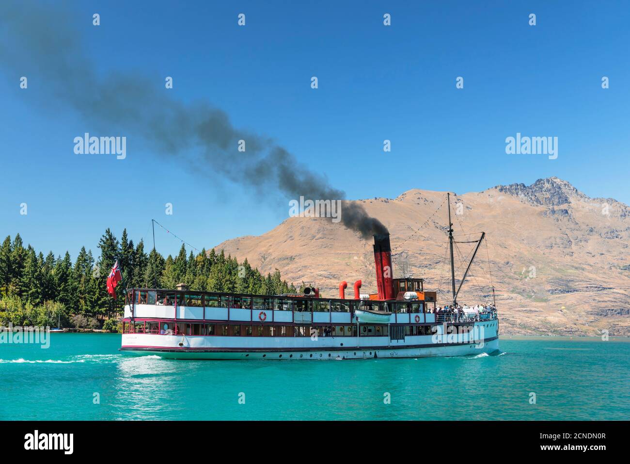 The Earnslaw steam boat on Lake Wakapitu, Queenstown, Otago, South Island, New Zealand, Pacific Stock Photo