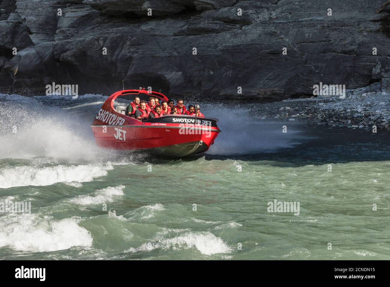 Shotover Jetboat, Shotover River, Queenstown, Otago, South Island, New Zealand, Pacific Stock Photo