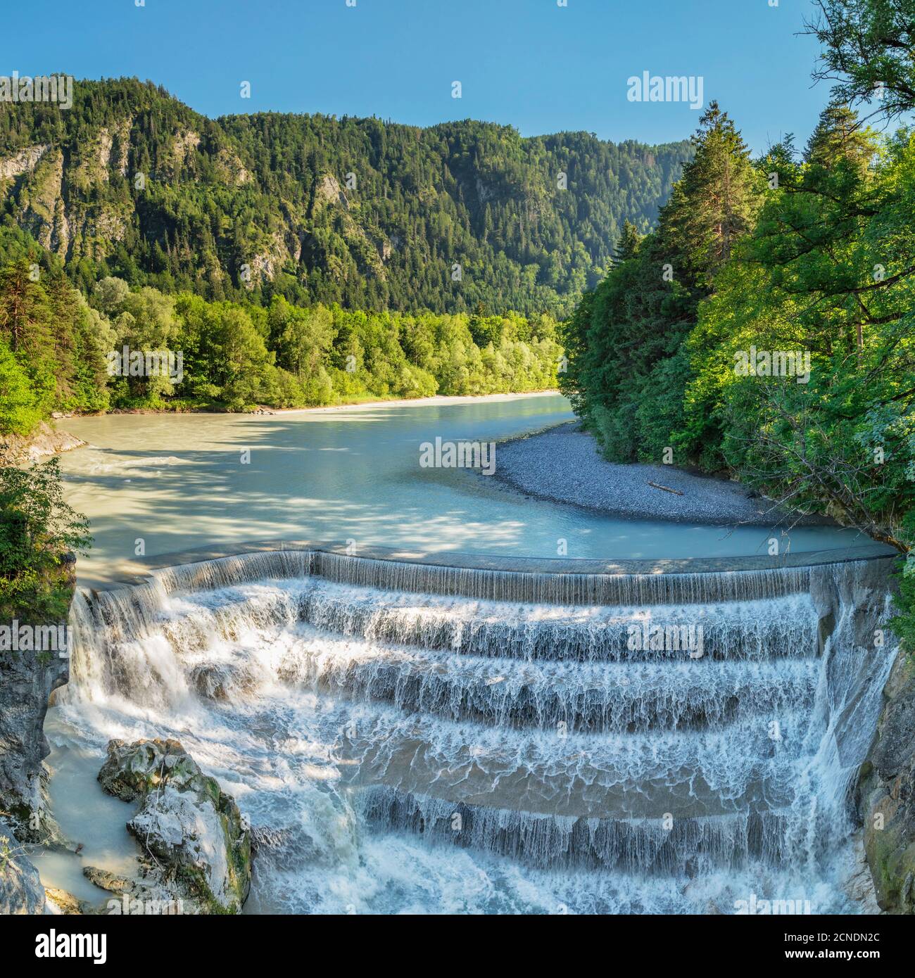 Lech River Waterfall, Fussen, Allgau, Schwaben, Bavaria, Germany, Europe Stock Photo