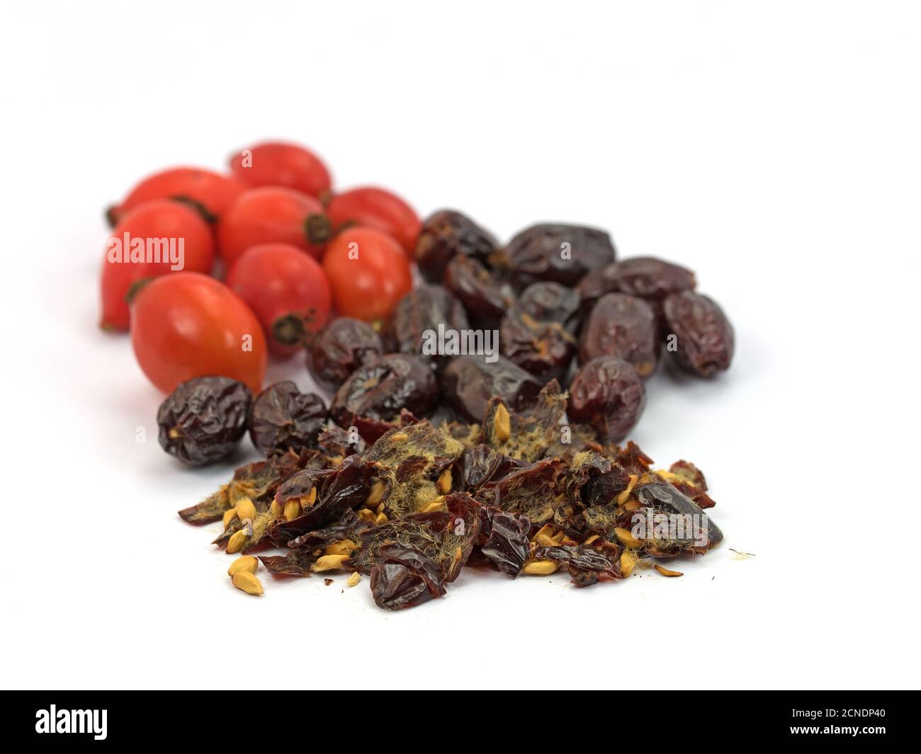 Dried rose hips against white background Stock Photo