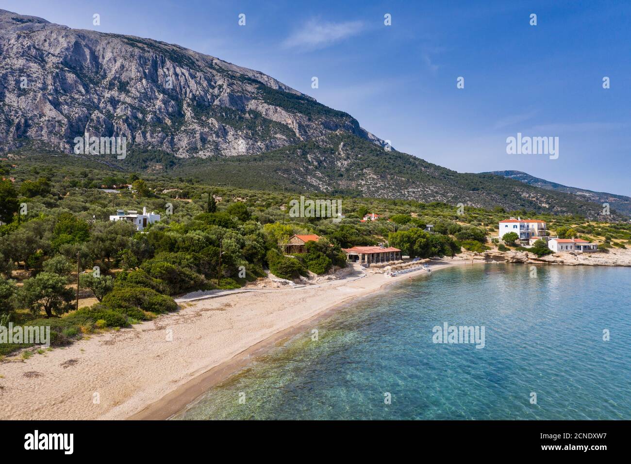 Aerial of Limnionas beach, Samos, Greek Islands, Greece, Europe Stock Photo