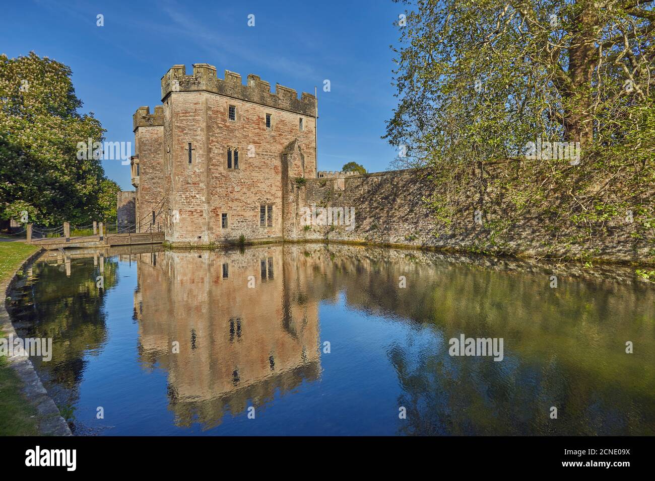 The historic Bishop's Palace and moat, Wells Cathedral, in Wells, Somerset, England, United Kingdom, Europe Stock Photo