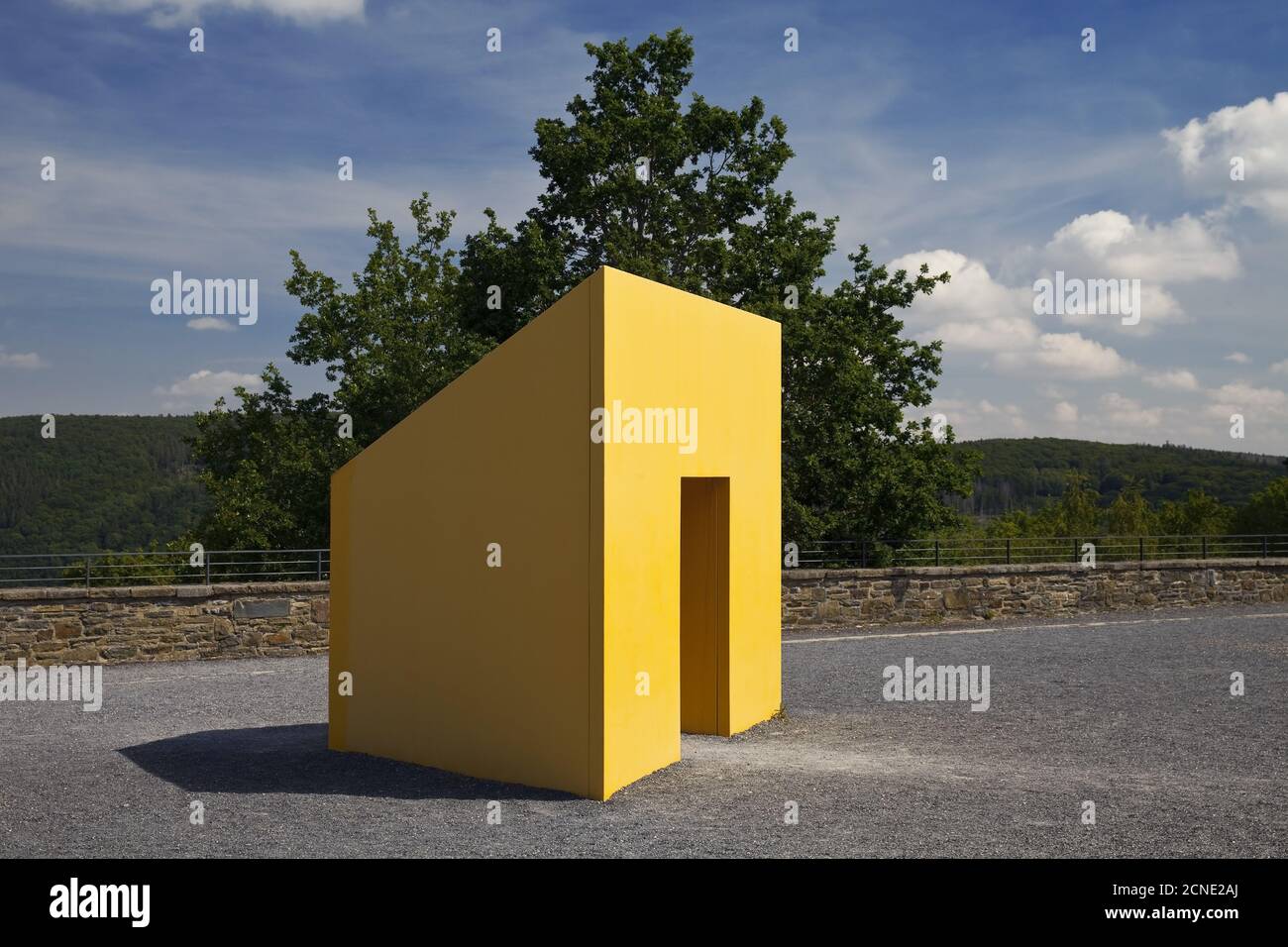 Former NS-Ordensburg Vogelsang with yellow sculpture, today Vogelsang ip, Schleiden, Germany, Europe Stock Photo
