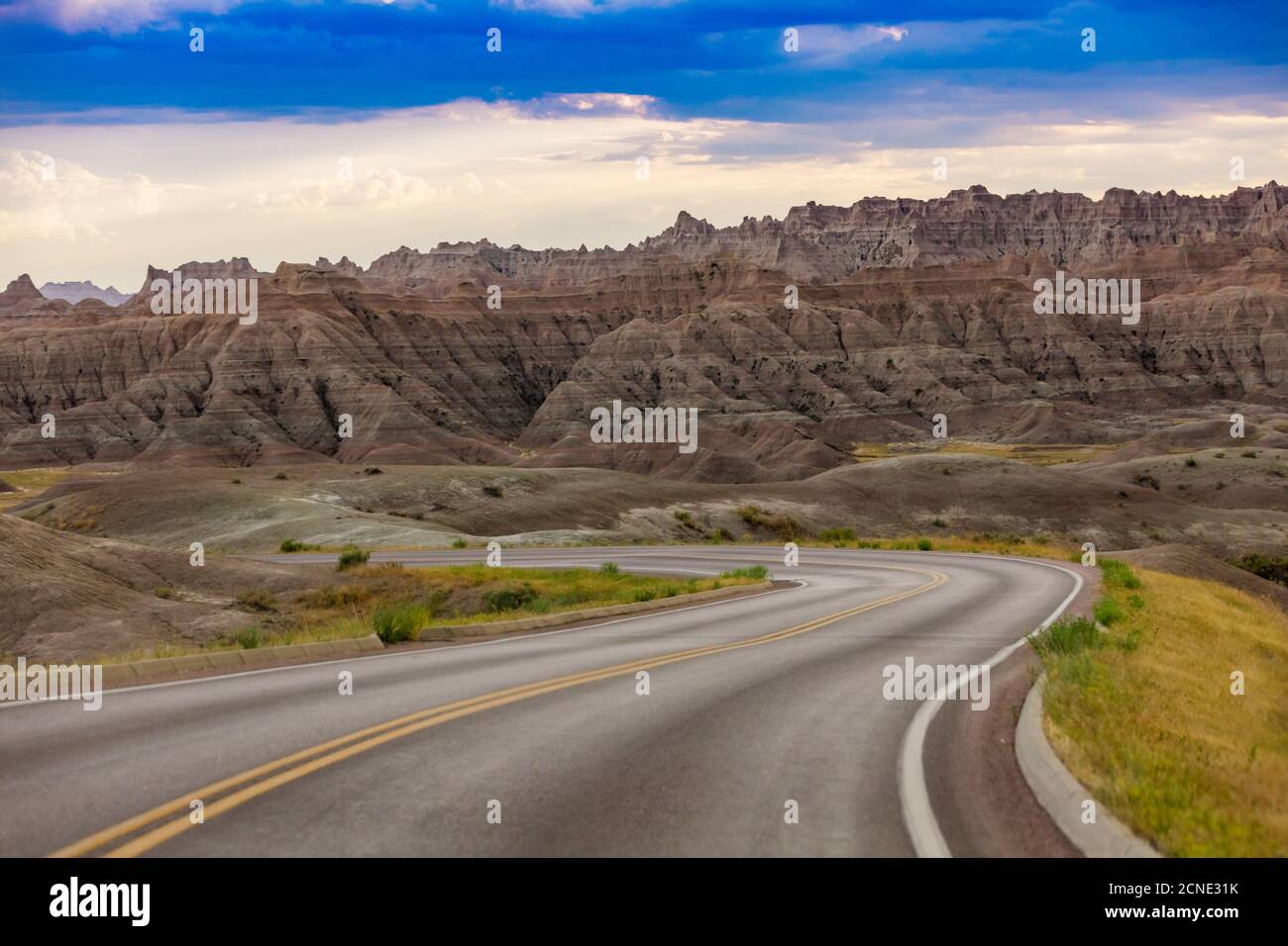 Driving and sightseeing in the Badlands National Park, South Dakota, United States of America Stock Photo
