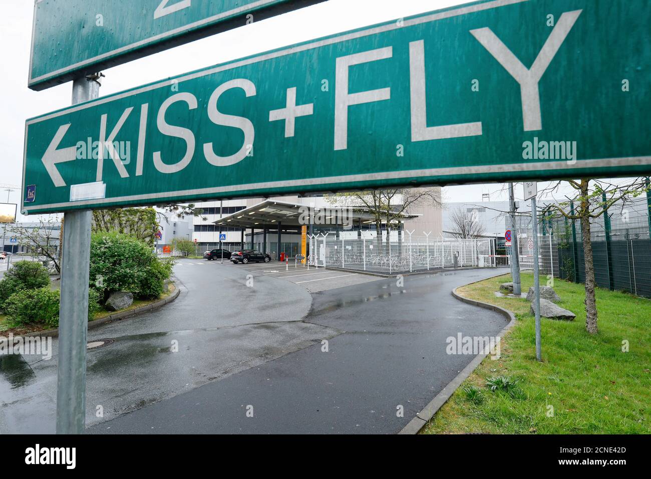 An almost empty "Kiss and Fly" parking place is seen at Frankfurt Airport  as the spread