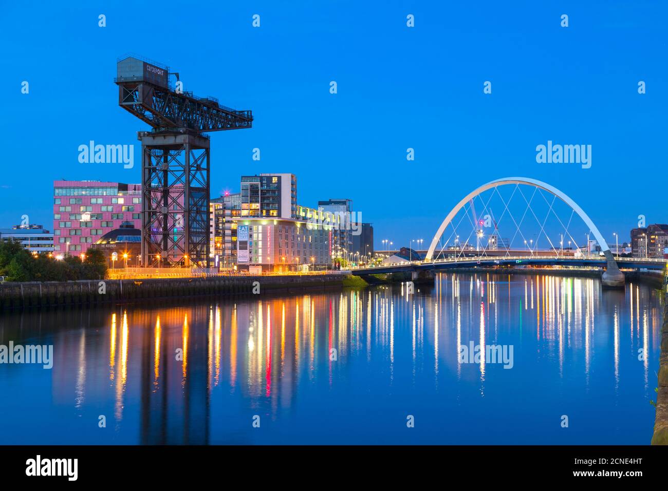 Finnieston Crane and Clyde Arc Bridge, River Clyde, Glasgow, Scotland, United Kingdom, Europe Stock Photo