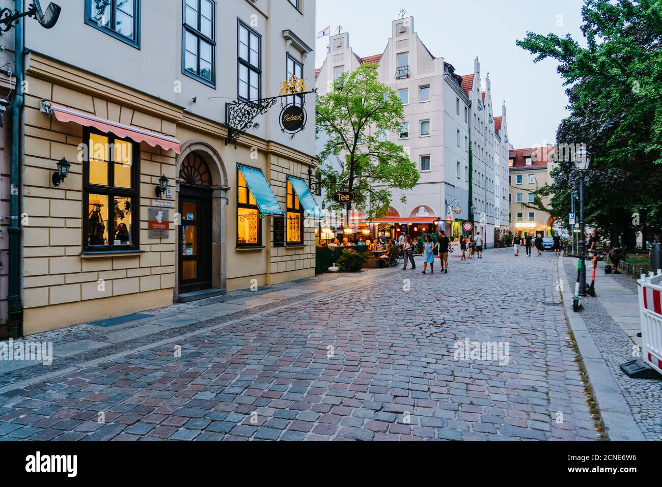 Nikolaiviertel (Nicholas Quarter) at sunset near Alexander Platz, Berlin, Germany, Europe Stock Photo