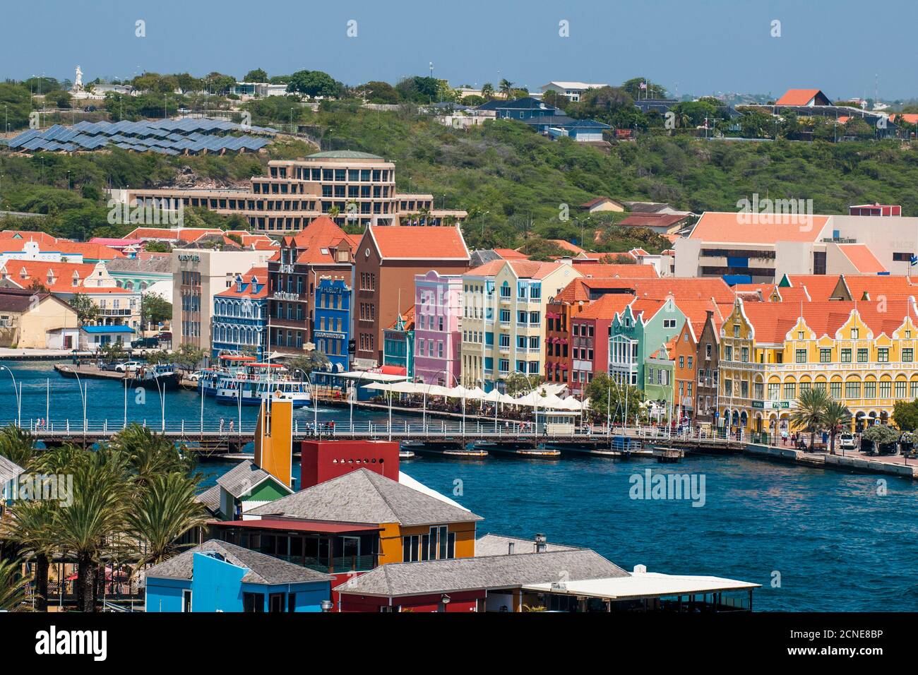 Aerial view of capital city Willemstad, UNESCO World Heritage Site, Curacao, ABC Islands, Dutch Antilles, Caribbean, Central America Stock Photo